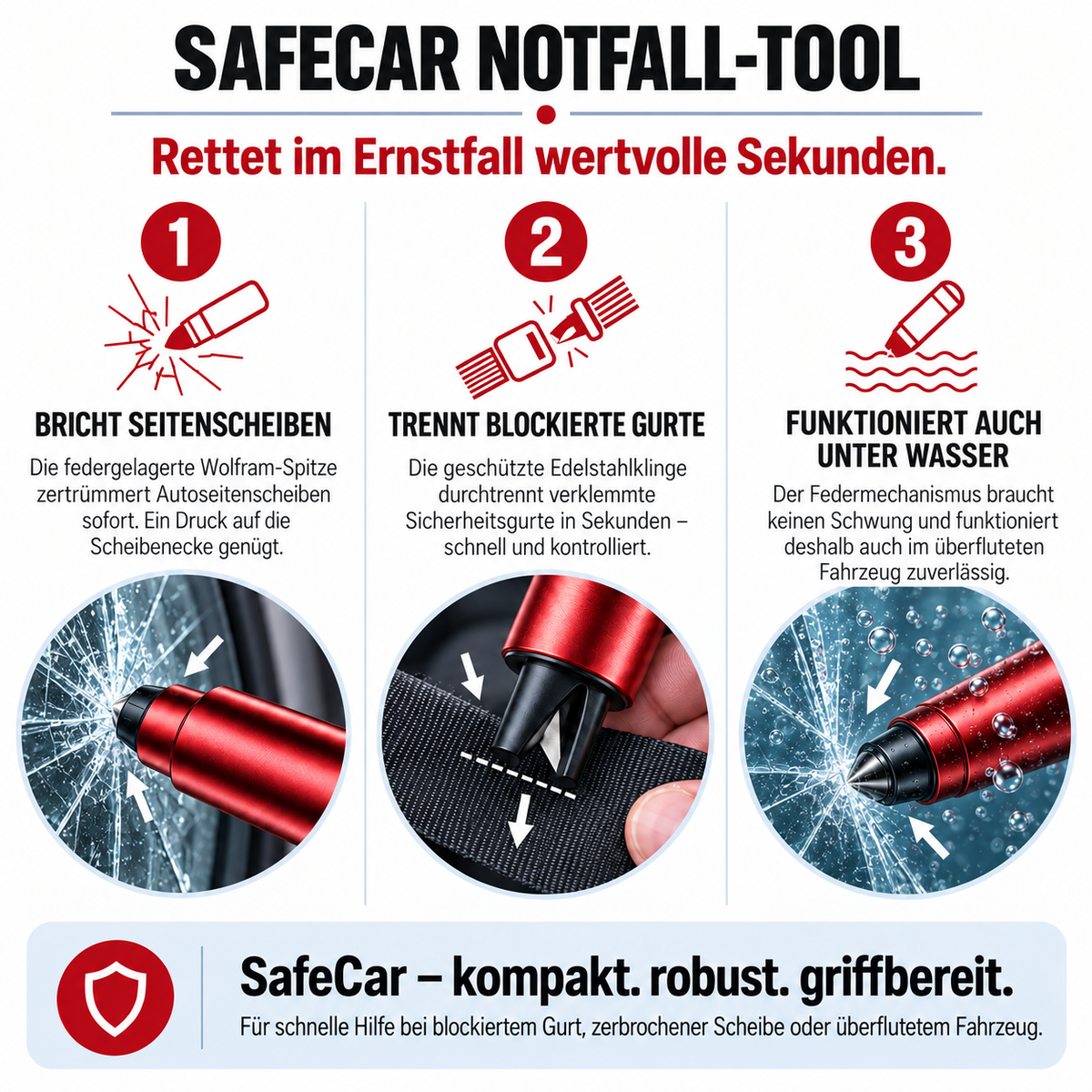 SafeCar - Auto-Nothammer mit Gurtschneider