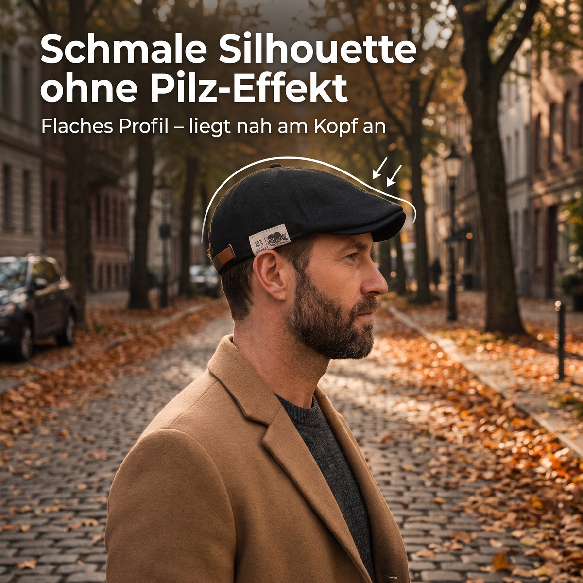 SlimCrown Schiebermütze in Schwarz – schmale Silhouette ohne Pilz-Effekt