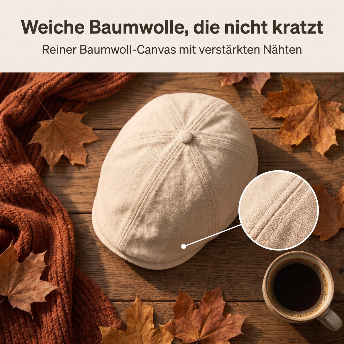 SlimCrown Schiebermütze in Beige – weiche Baumwolle, die nicht kratzt