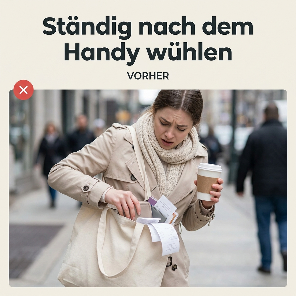 Mit herkömmlicher Tasche