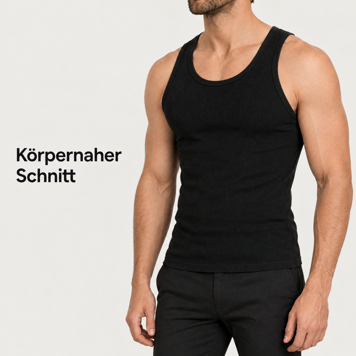 Smart Fit Tank Top in Schwarz, körpernaher Schnitt in Dreiviertelansicht
