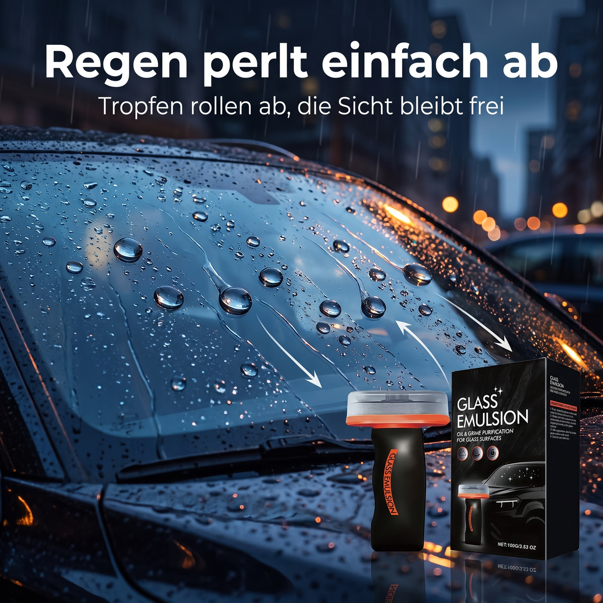 NightClear Ölfilm-Entferner – Regen perlt einfach ab